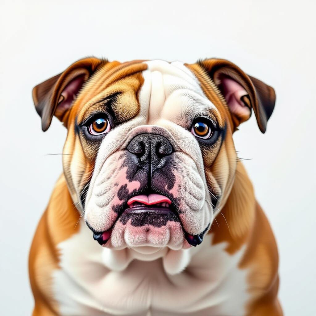 Funny Bulldog Face in Hyperrealistic Cartoon Style