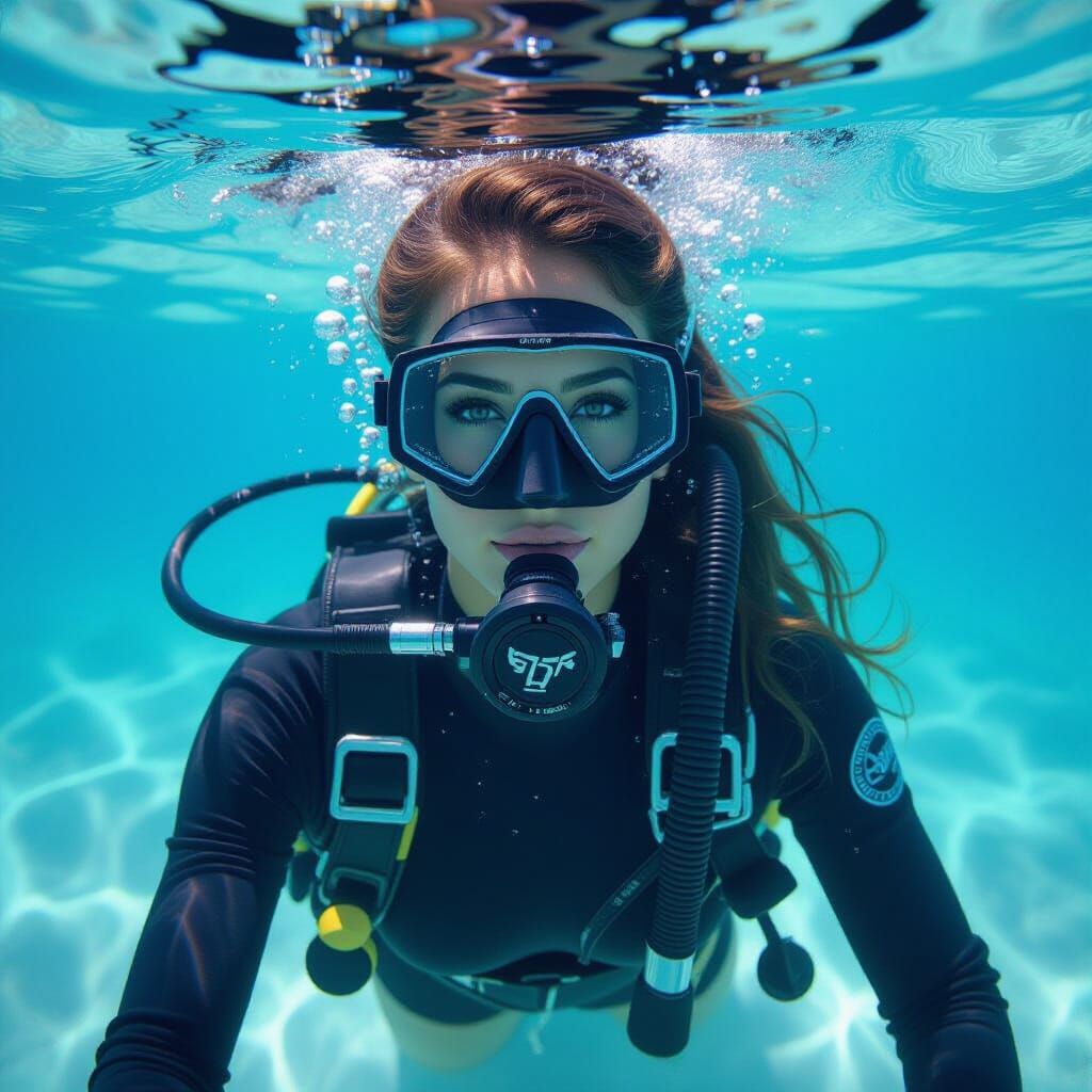Scuba Diver in Crystal-Clear Water: Hyperrealistic Style