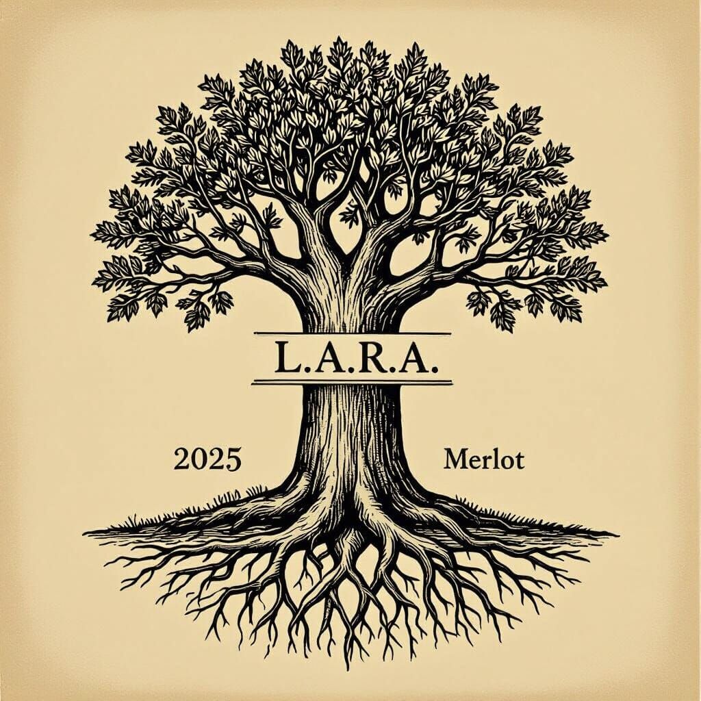 Elegant Oak Tree Wine Label for L.A.R.A. Merlot 2025