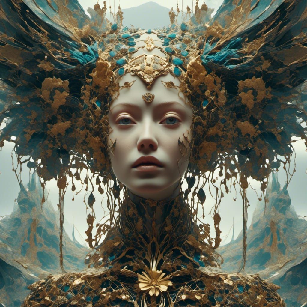 Cyborg in Sci-Fi Double Exposure Art