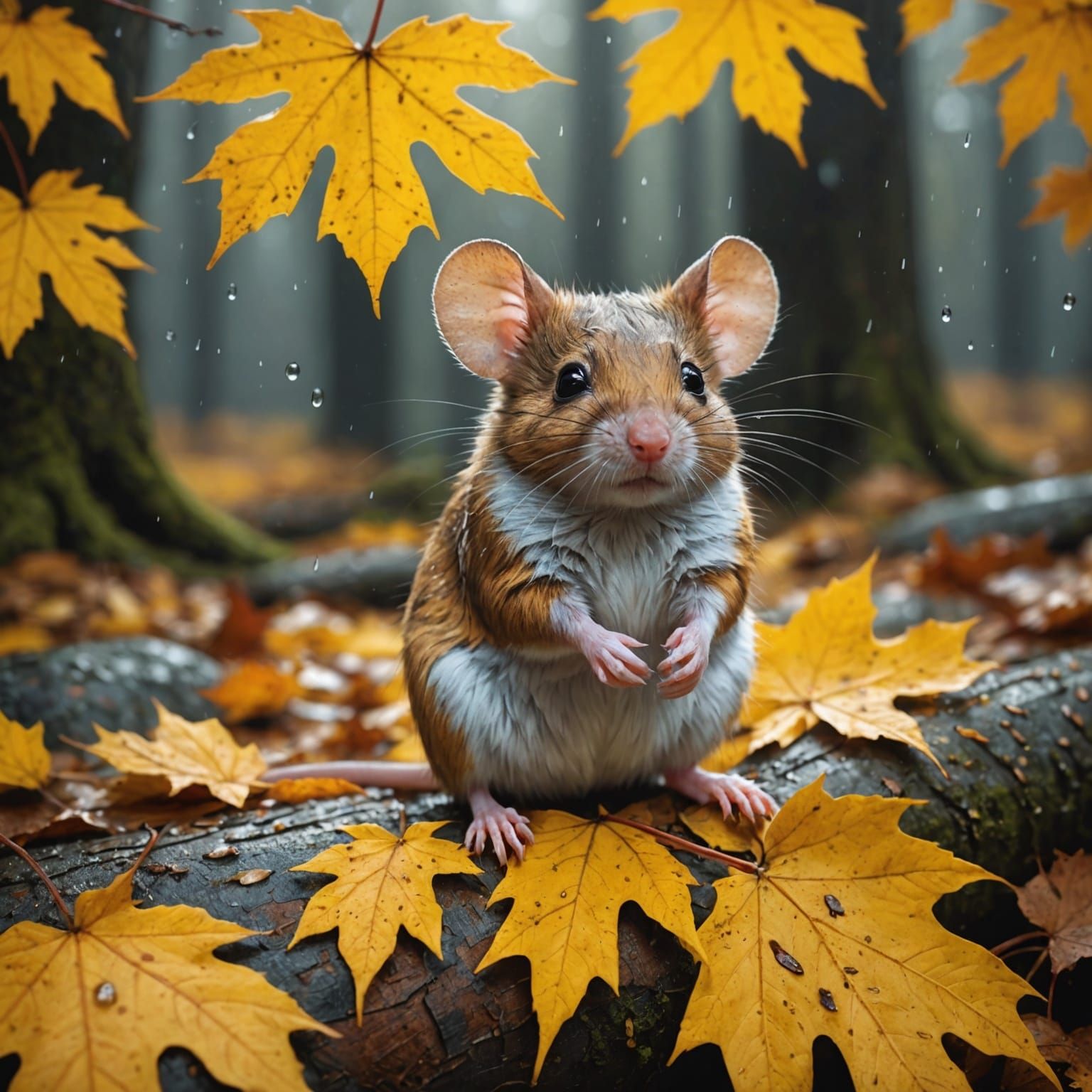 Cute Mouse in Autumn Forest: Hyperrealistic Art