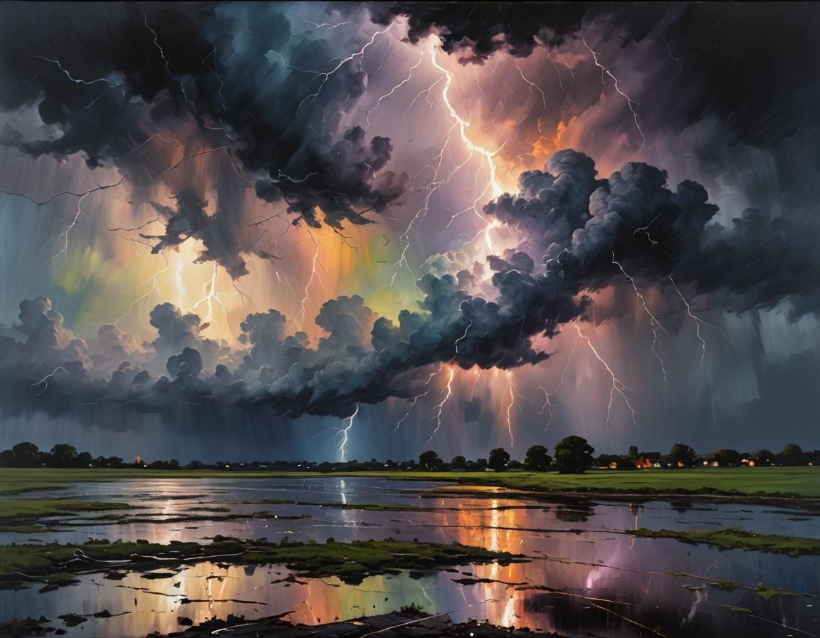 Liquid Rainbow Storm: Neo-Expressionist Oil Painting