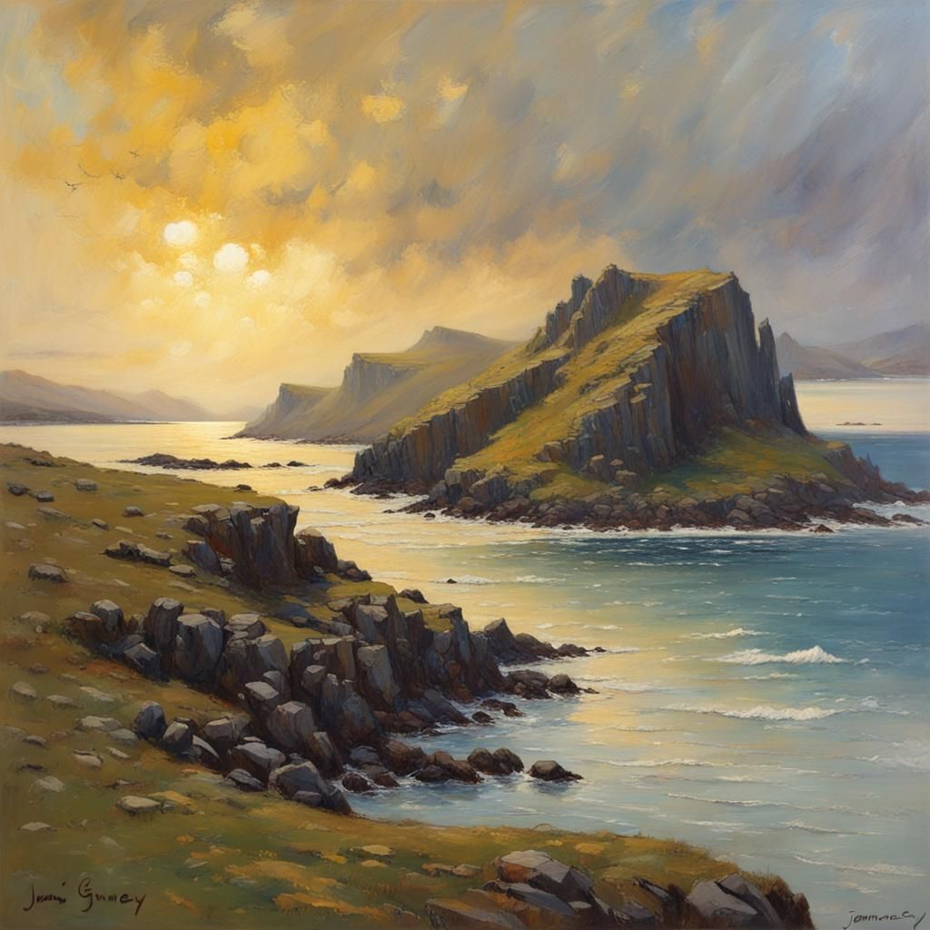 Golden Hebrides Oil Painting in Gurney Style