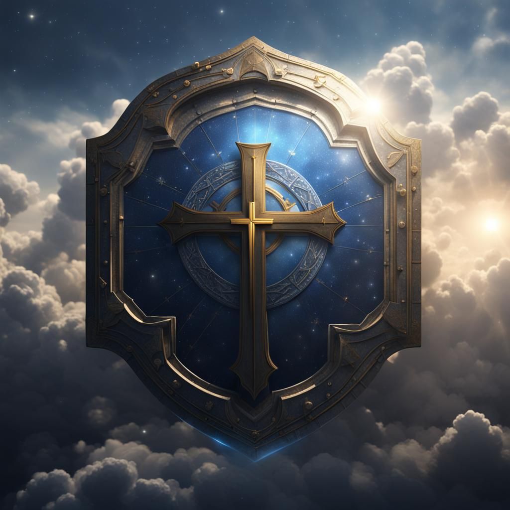 Warrior Shield with Cross in Starry Sky