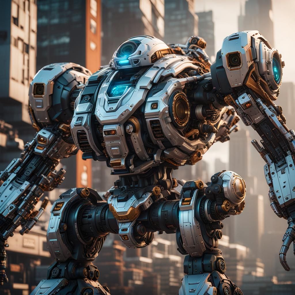 Futuristic Sci-Fi Mecha in Polished Metal