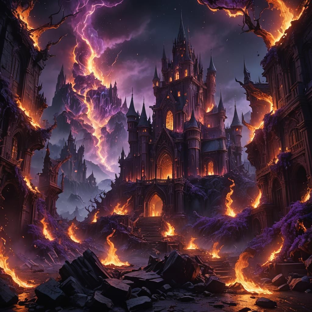 Purple Fire in Dark Night: Fantasy Concept Art