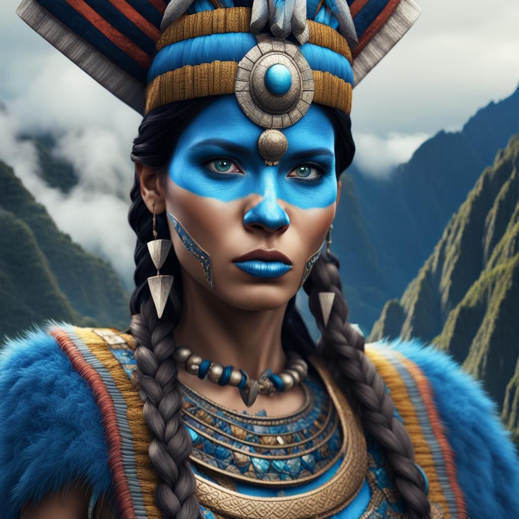 Inca Princess with Blue Face Paint in Machu Picchu