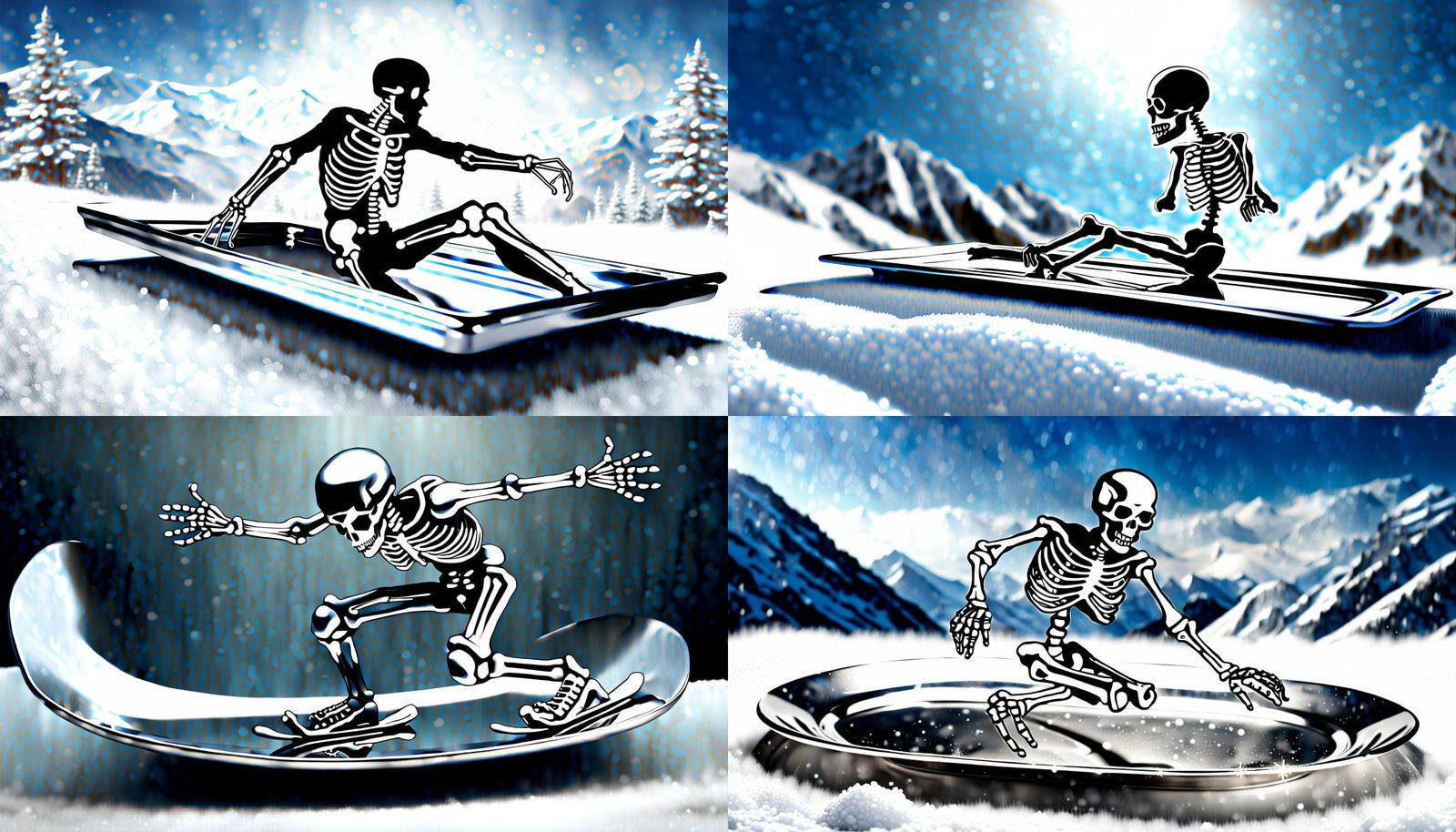 Extreme Silver Tray Sledding Down Snowy Mountain