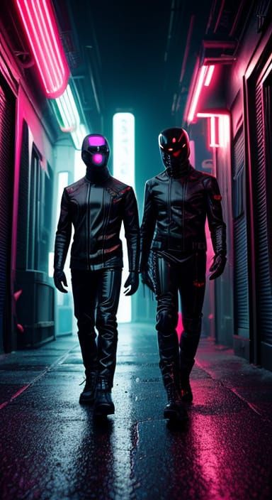 Cyberpunk Alleyway Showdown in Neon Lights