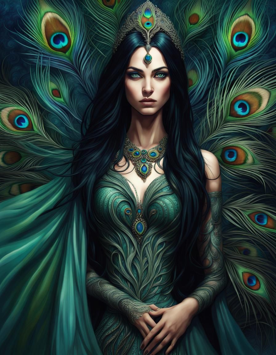 Peacock Gown Goddess in Detailed Matte Painting