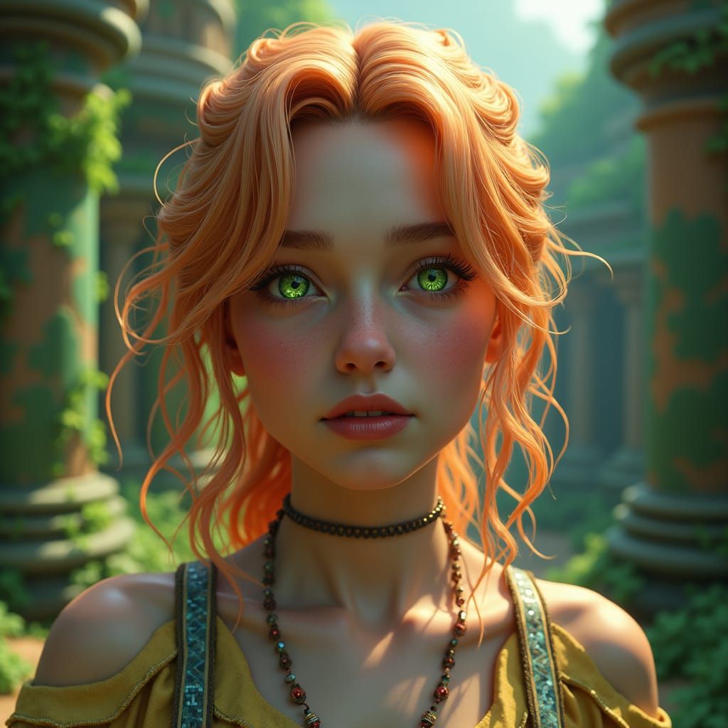 Woman with Strawberry Blonde Hair in Fantasy Concept Art