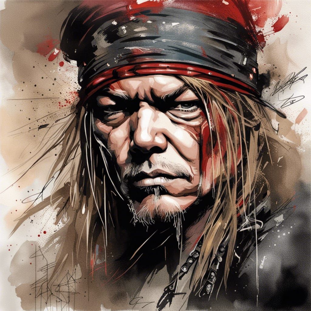 Axl Rose Portrait in Mixed Artistic Styles