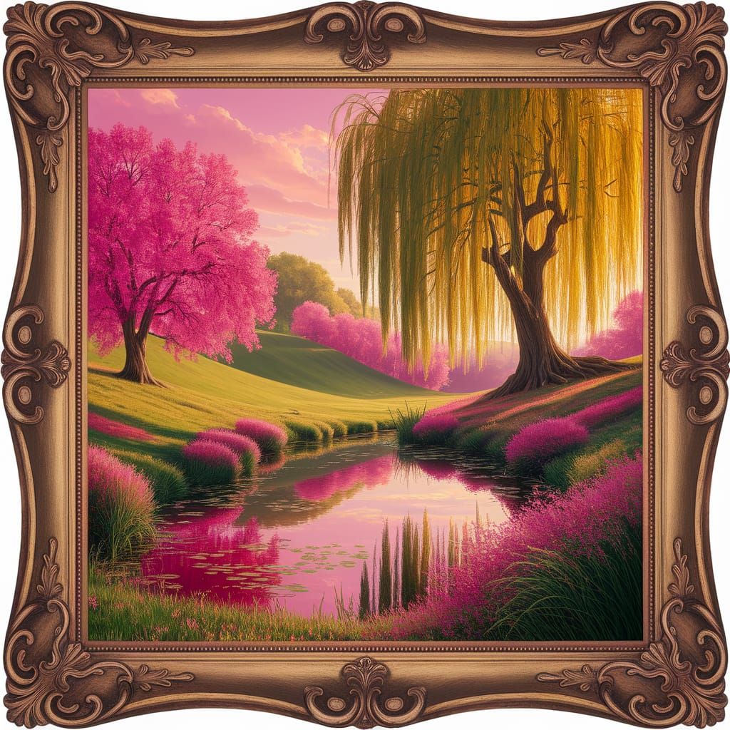 Bucolic Landscape Painting in Bob Ross Style