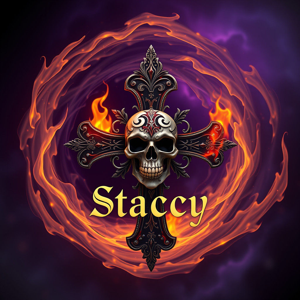 Gothic Logo with Cross, Skull and Flames