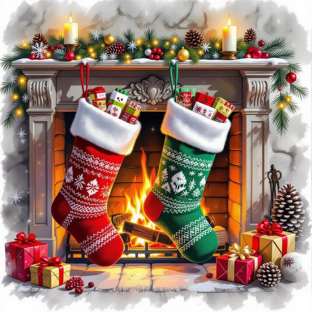 Festive Halloween and Christmas Stockings in Watercolor
