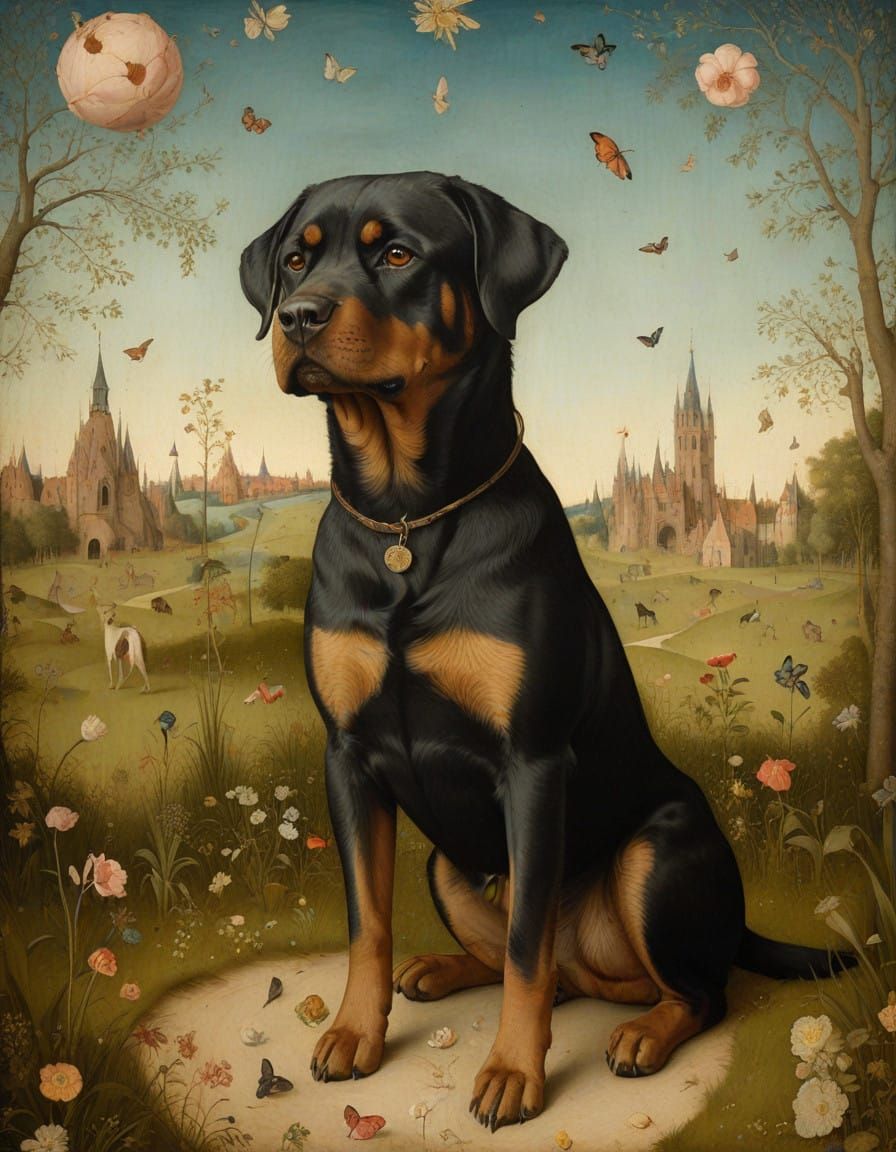 Rottweiler In the style of Bosch/Botticelli