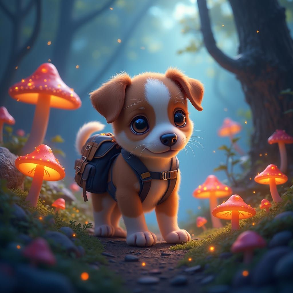 Puppy's Forest Adventure: Matte Painting Style
