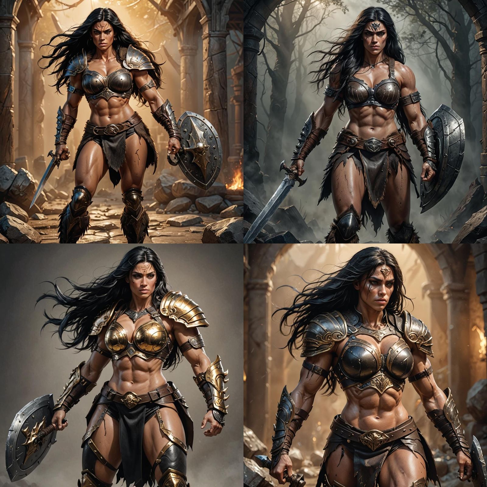 Muscular Barbarian Woman in Leather Armor