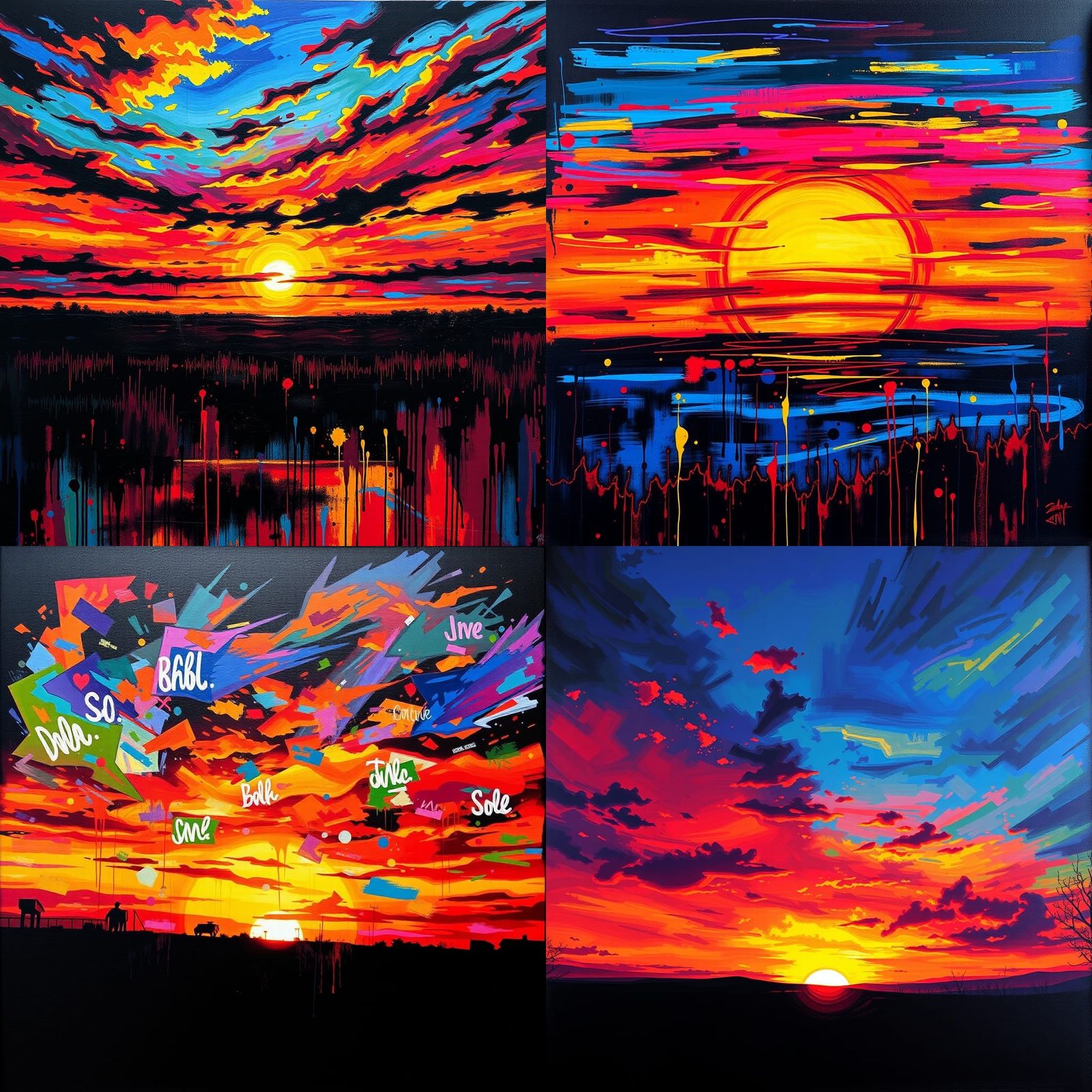 Rainbow Sunset in Graffiti Splash Art Style