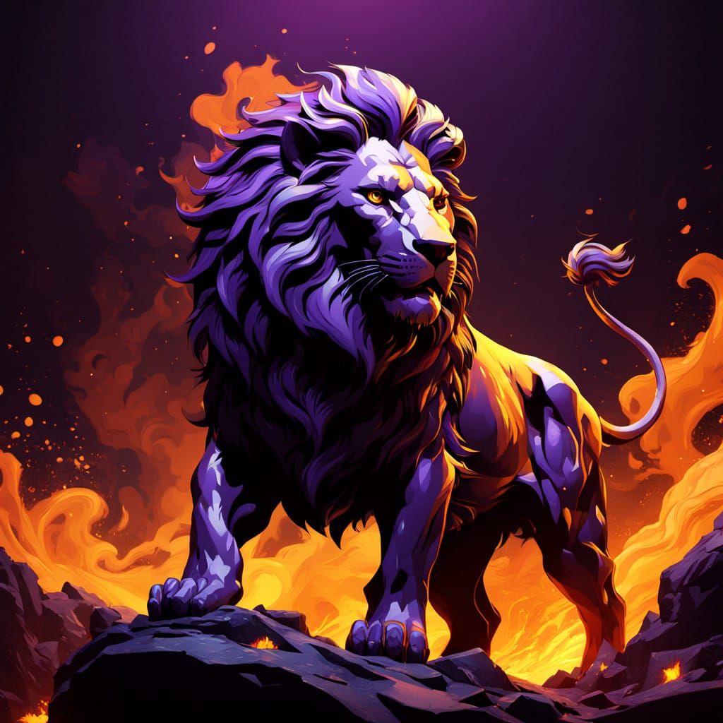 Dark Fantasy Lion Silhouette Against Flames