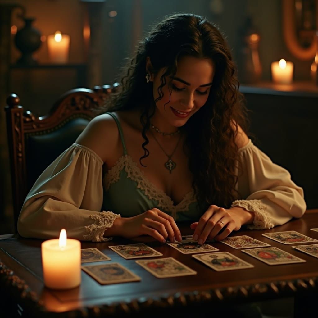 Mystical Tarot Reader in Moody Cinematic Lighting