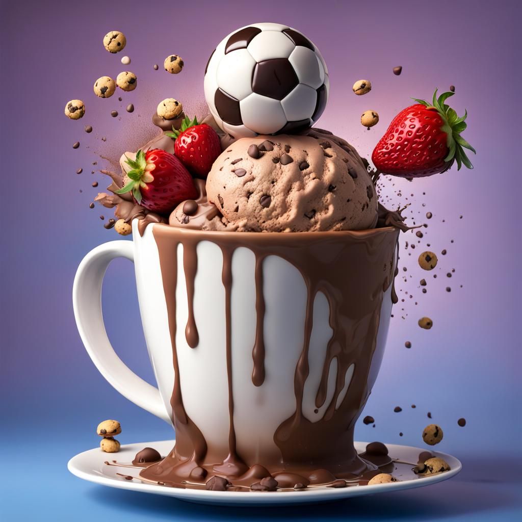Soccer Ball in Cup: Hyperrealistic Dessert Still Life