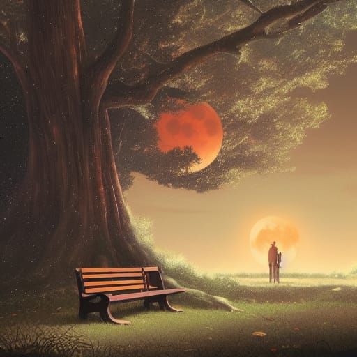 Cute Couple Under Ancient Tree, Studio Ghibli Style