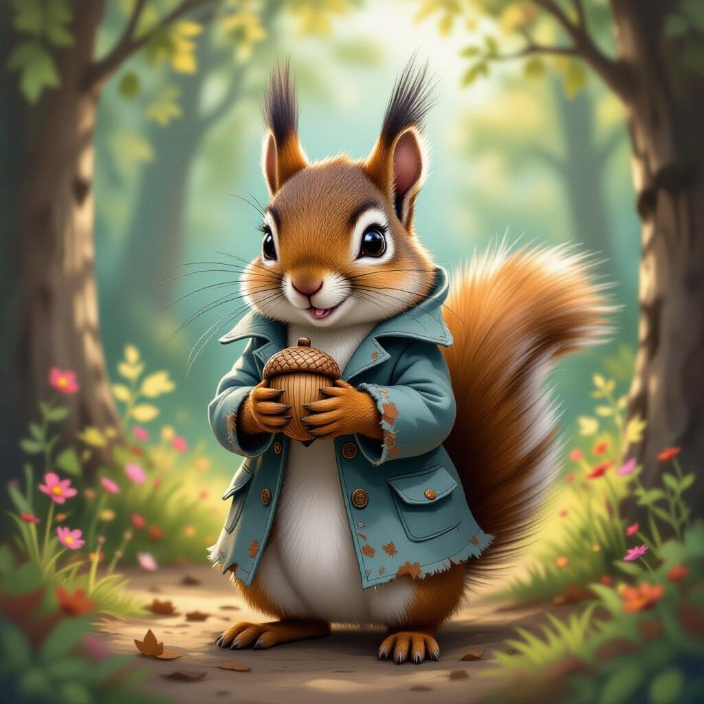Mischievous Squirrel in Whimsical Forest