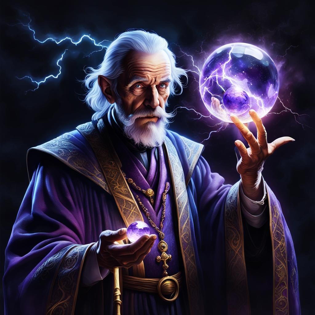 Alchemist with Crystal Ball in Fantasy Art Style