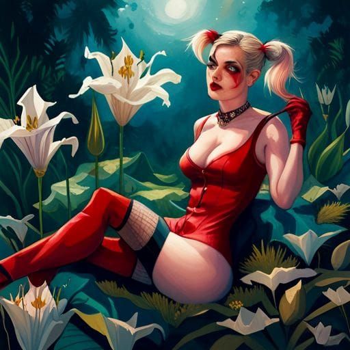 Harley Quinn in a Vibrant Garden