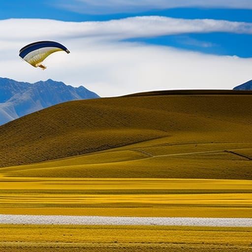 Flying Toaster with Yellow Wings Over Mountains