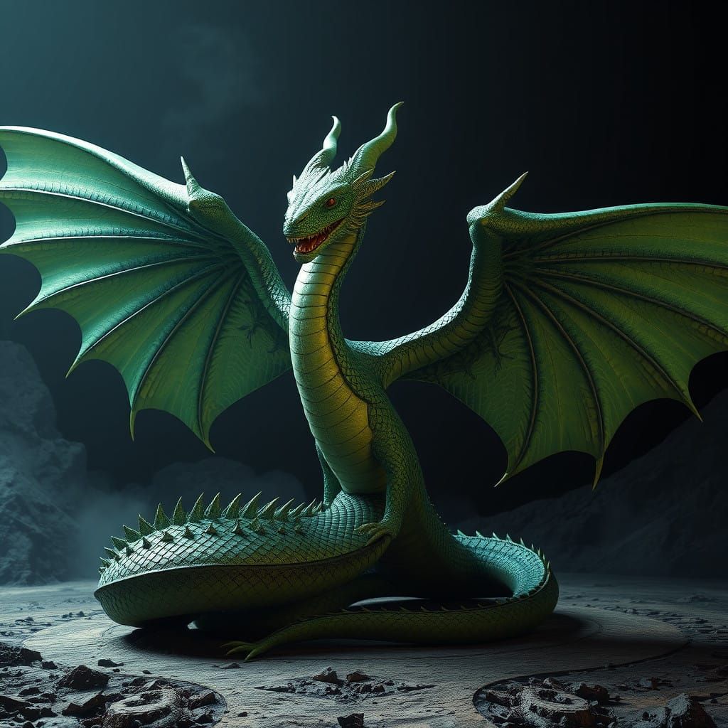 Majestic Double-Headed Iridescent Serpent with Wings