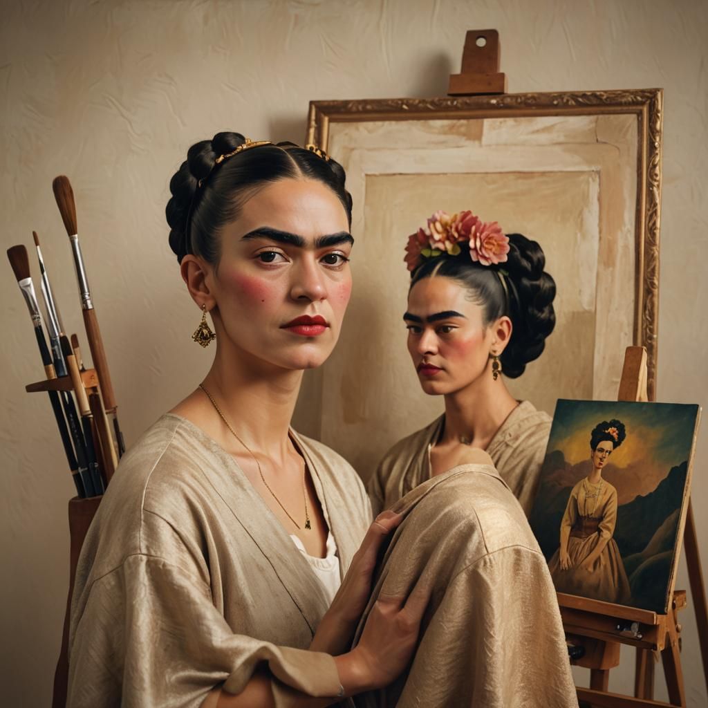Frida Kahlo's Self-Portrait: Hyperrealistic Oil Painting