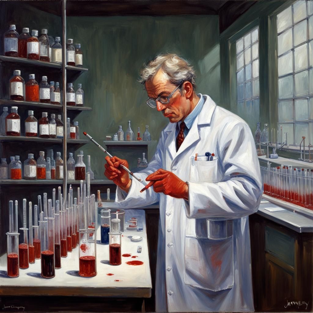 Doctor Pipetting Blood Sample in Laboratory, Academic Realis...