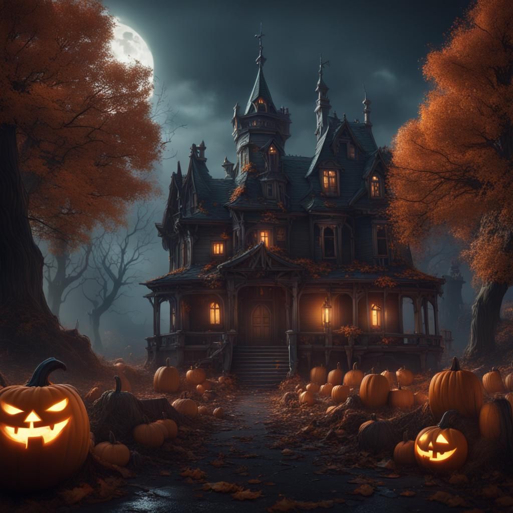 Detailed Halloween Matte Painting in Deep Color