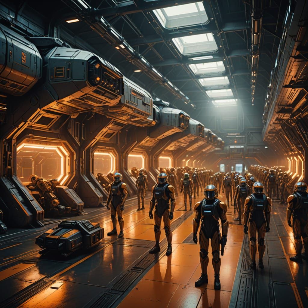 Futuristic Clone Vat in a Neon-Lit Hangar
