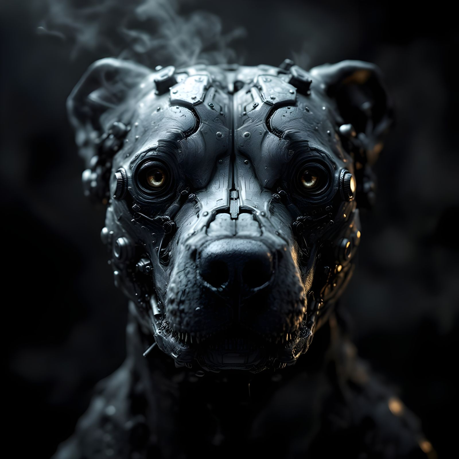 Cybernetic Pit Bull Skull Portrait with Smoke