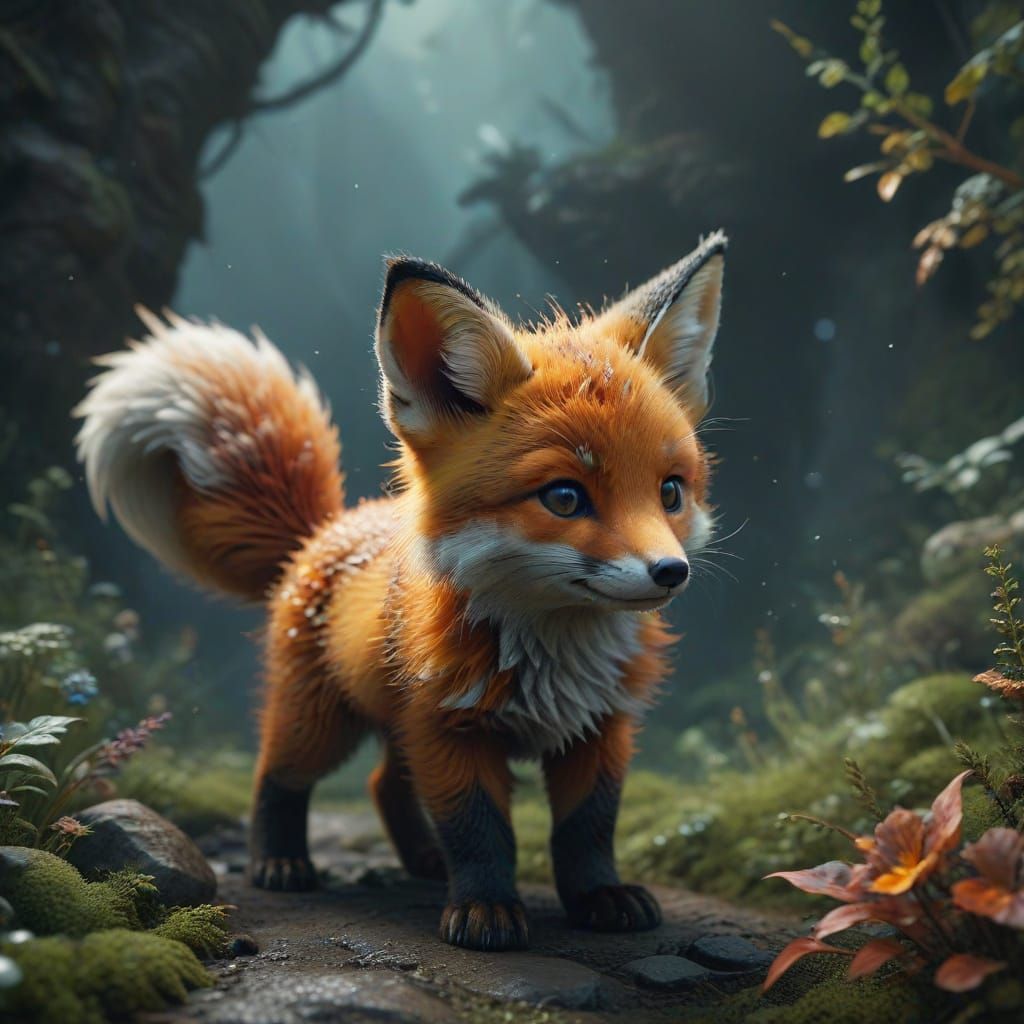 Fantastical Fox with Triple Tails in Vibrant Colors