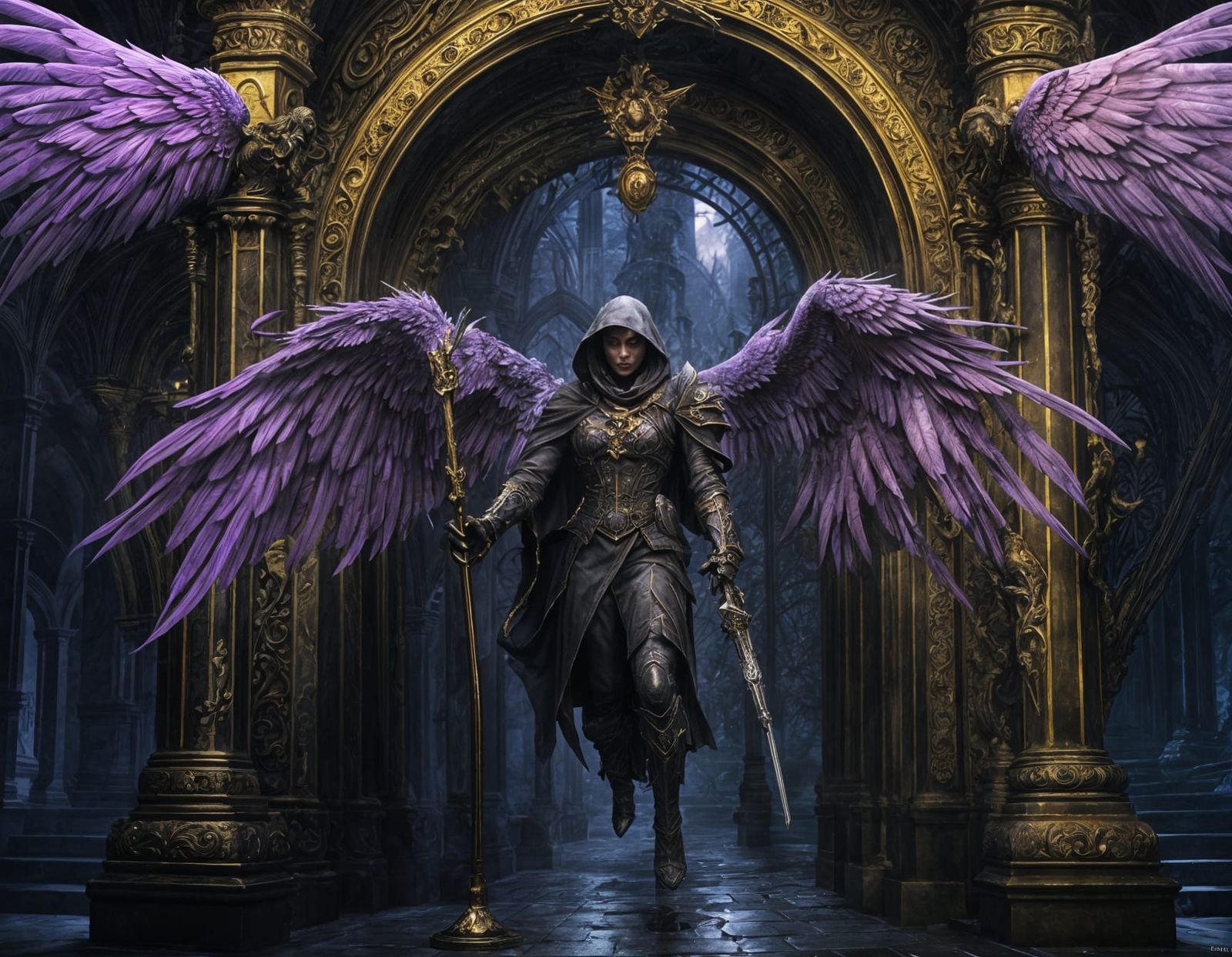 Dark Angel of Death Leads Soul to Heaven's Gates