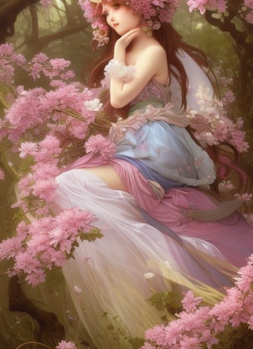 Anime Fairy Princess in Spring Woods