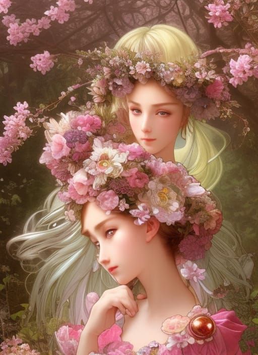 Anime Fairy Princess in Springtime Woods