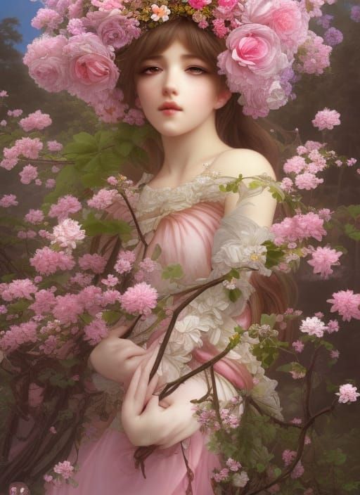 Anime Fairy Princess in Springtime Woods
