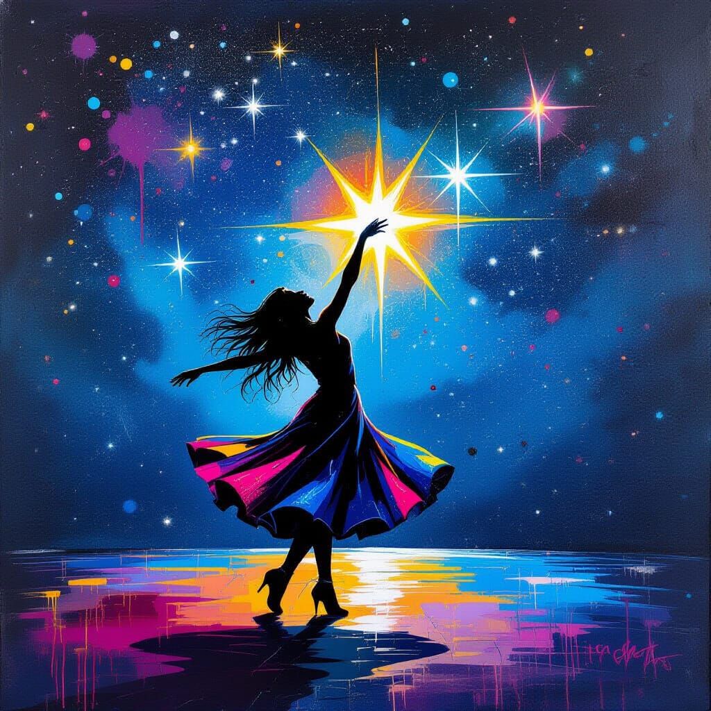 Colorful Star Dance in Graffiti Street Art