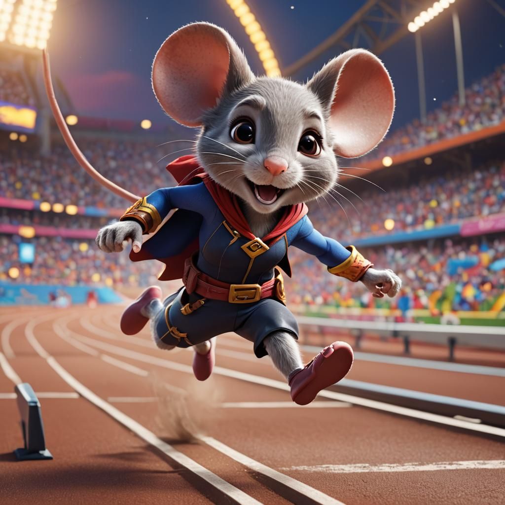 Superhero Mouse Wins Hurdle Race: 3D Digital Art