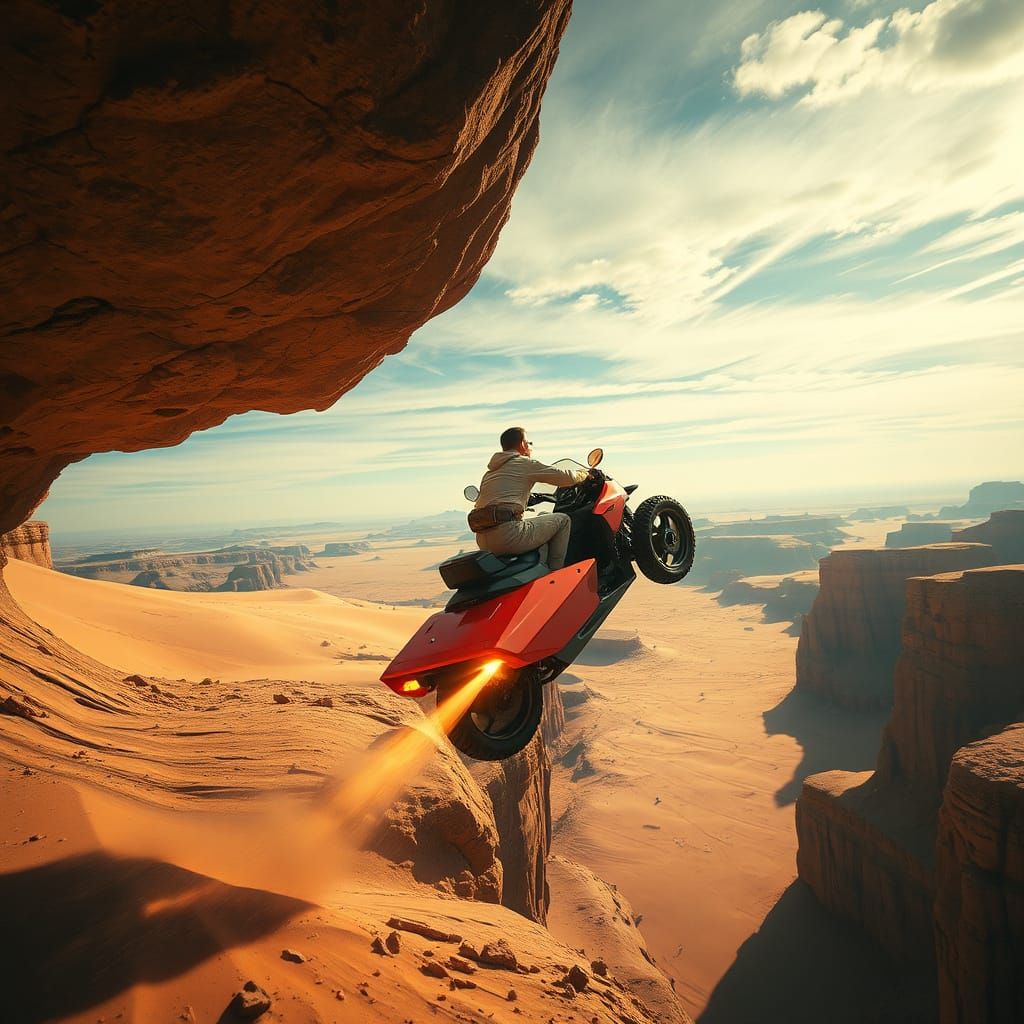 Race Car Jumps in Desert Landscape, Dynamic Style