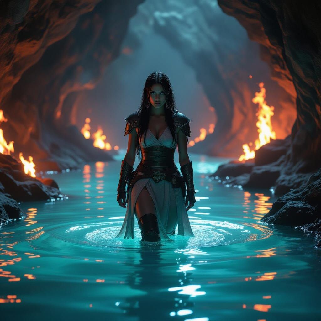 Warrior in Fiery Cavern River