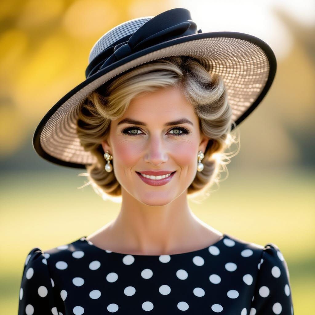 Princess Diana Photorealistic Portrait in Polka Dot Dress