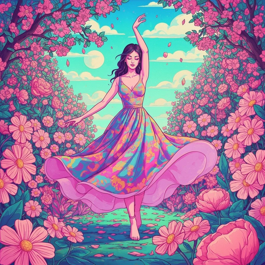 Dancing Woman in a Whimsical Garden