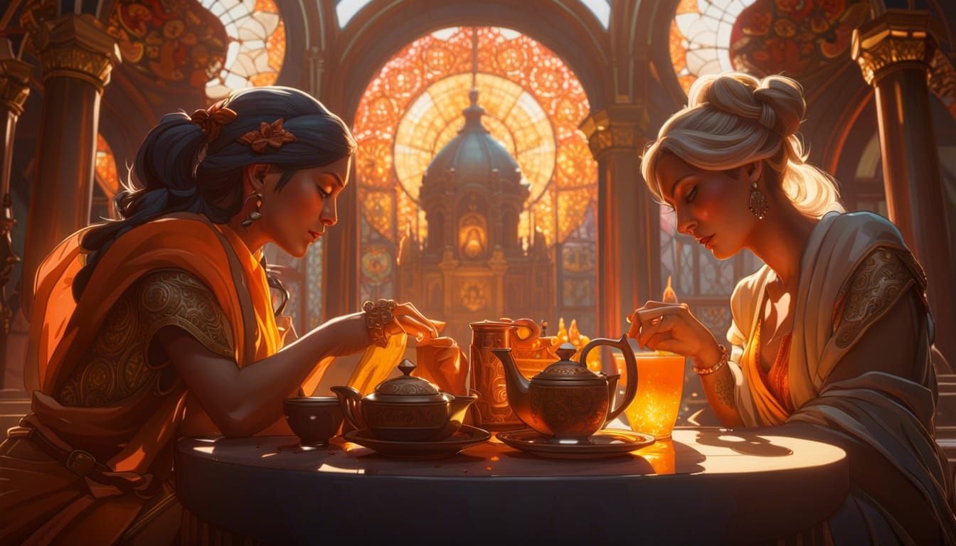 Vibrant Art Nouveau Scene: Yearning for Friendship