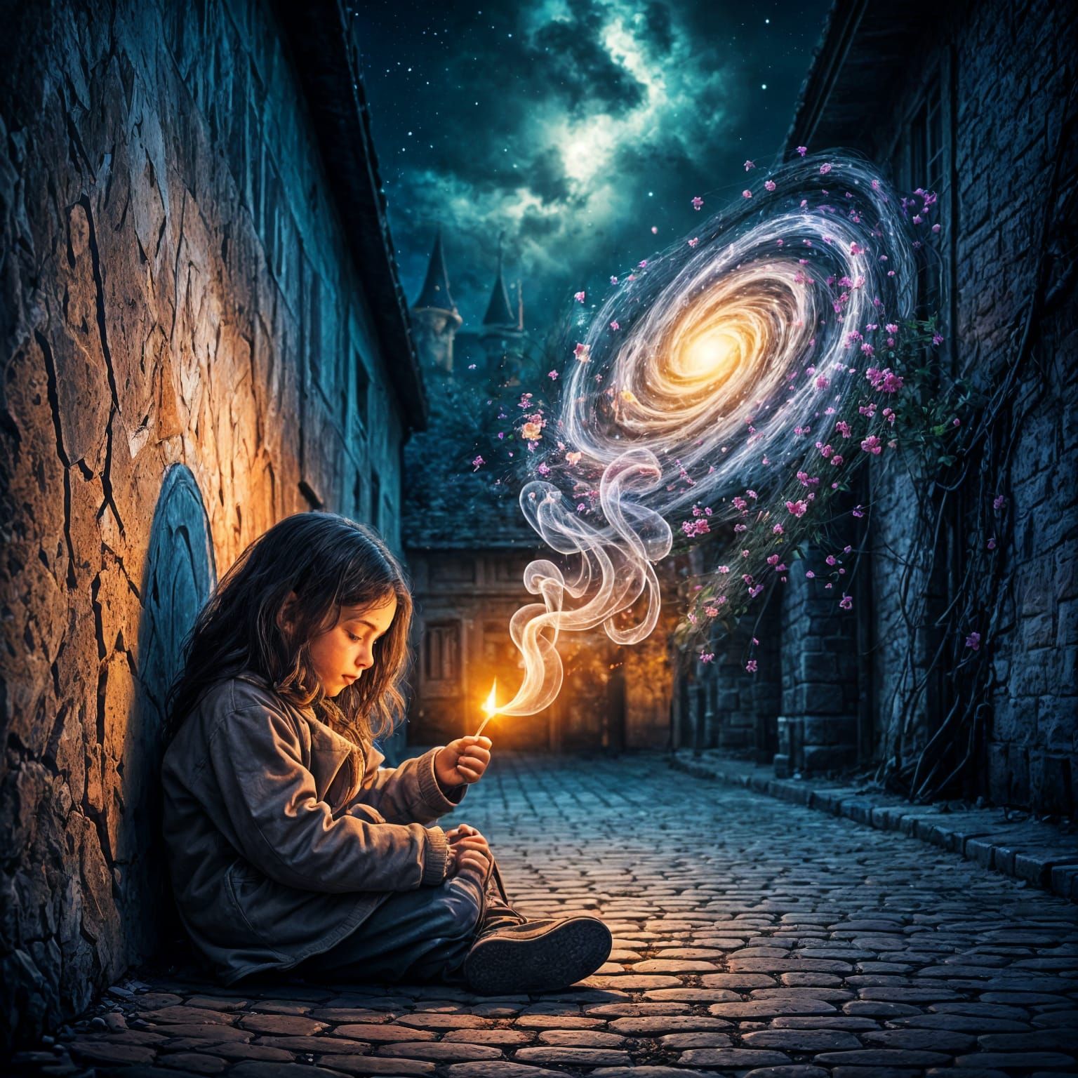 Homeless Girl's Magical Dream in Digital Art